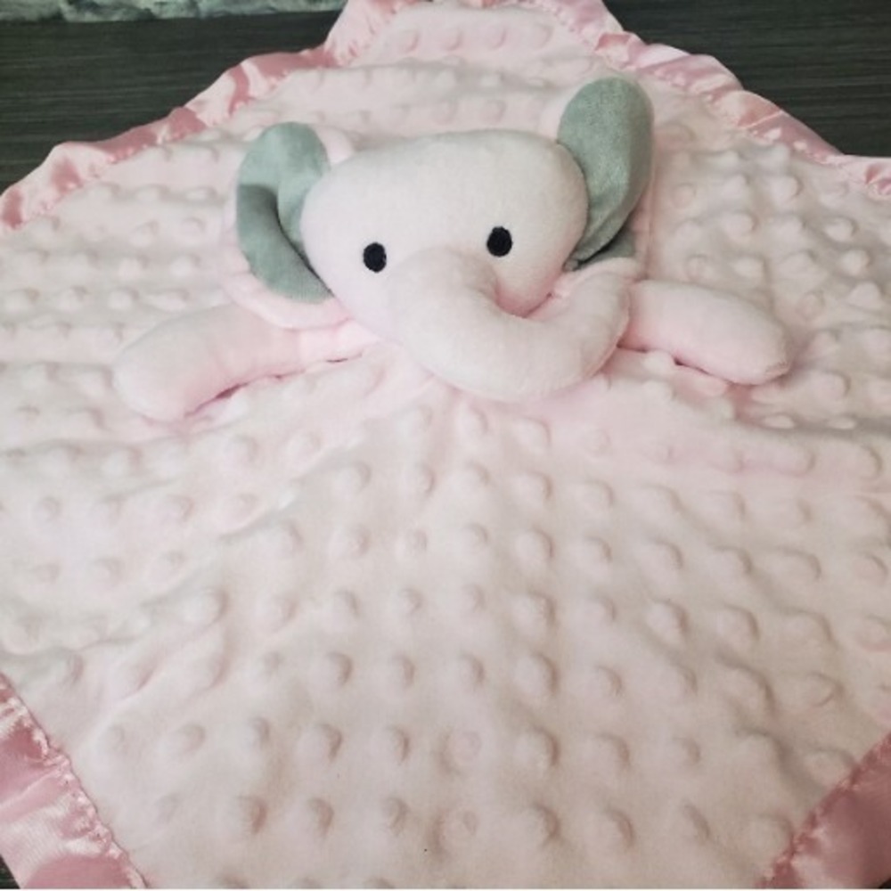 Just Born Pink Elephant Baby Plush Security Blanket Lovey Dimple Dot Minky Silky